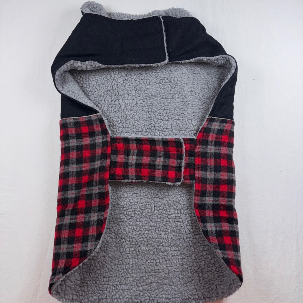 Eddie Bauer Pet Vest XL Black Red Buffalo Plaid Sherpa Dog Coat Outdoors